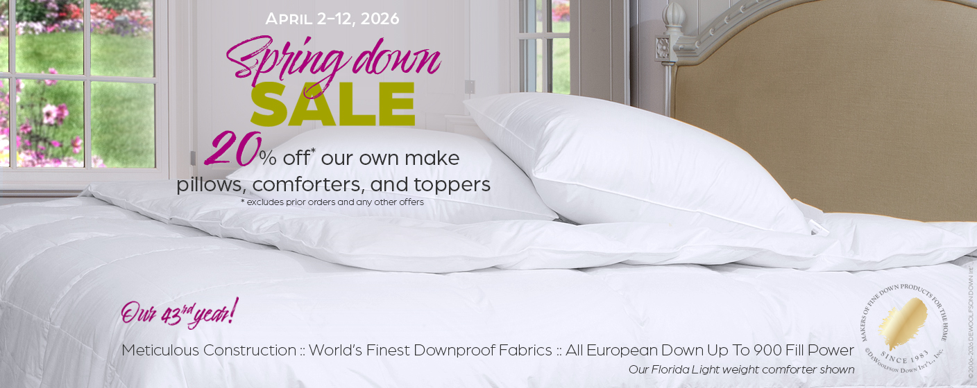 20% off our own make pillows, comforters, and toppers