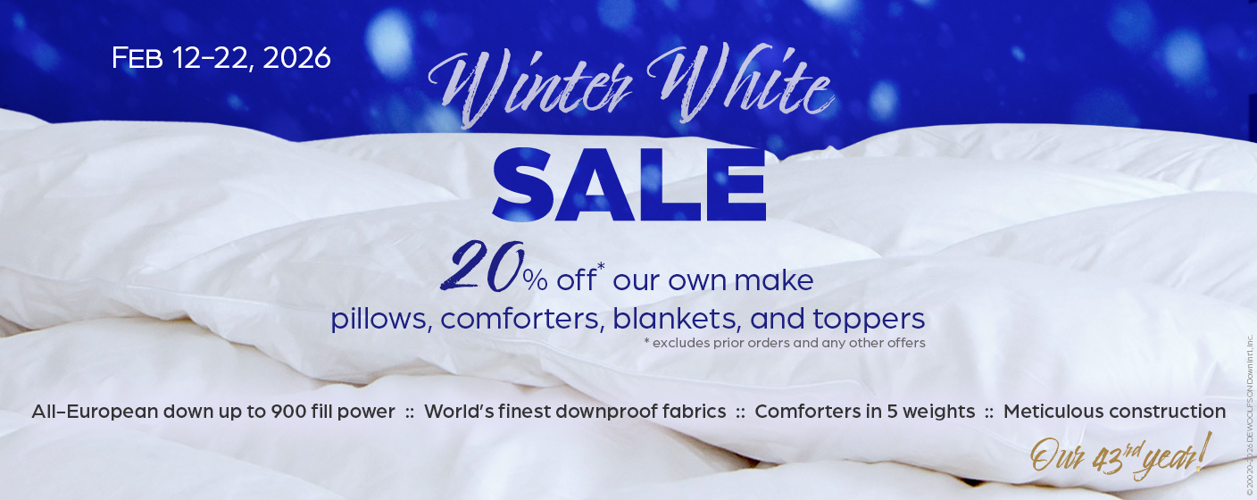 20% off our own make pillows, comforters, and toppers