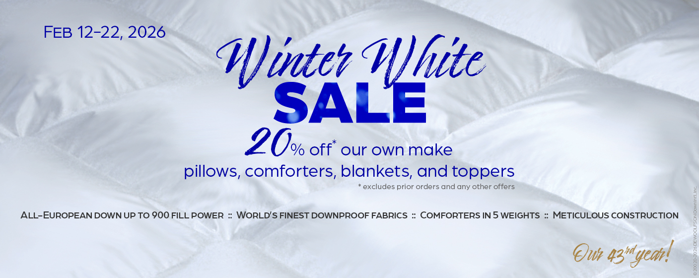 20% off our own make pillows, comforters, and toppers