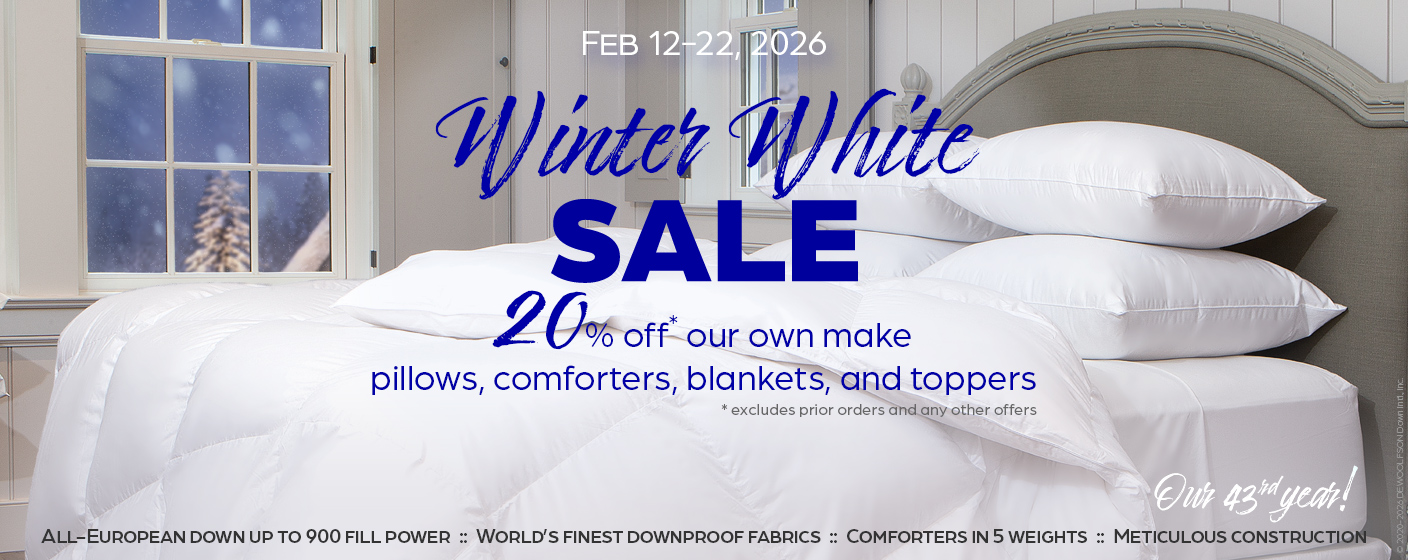 20% off our own make pillows, comforters, and toppers