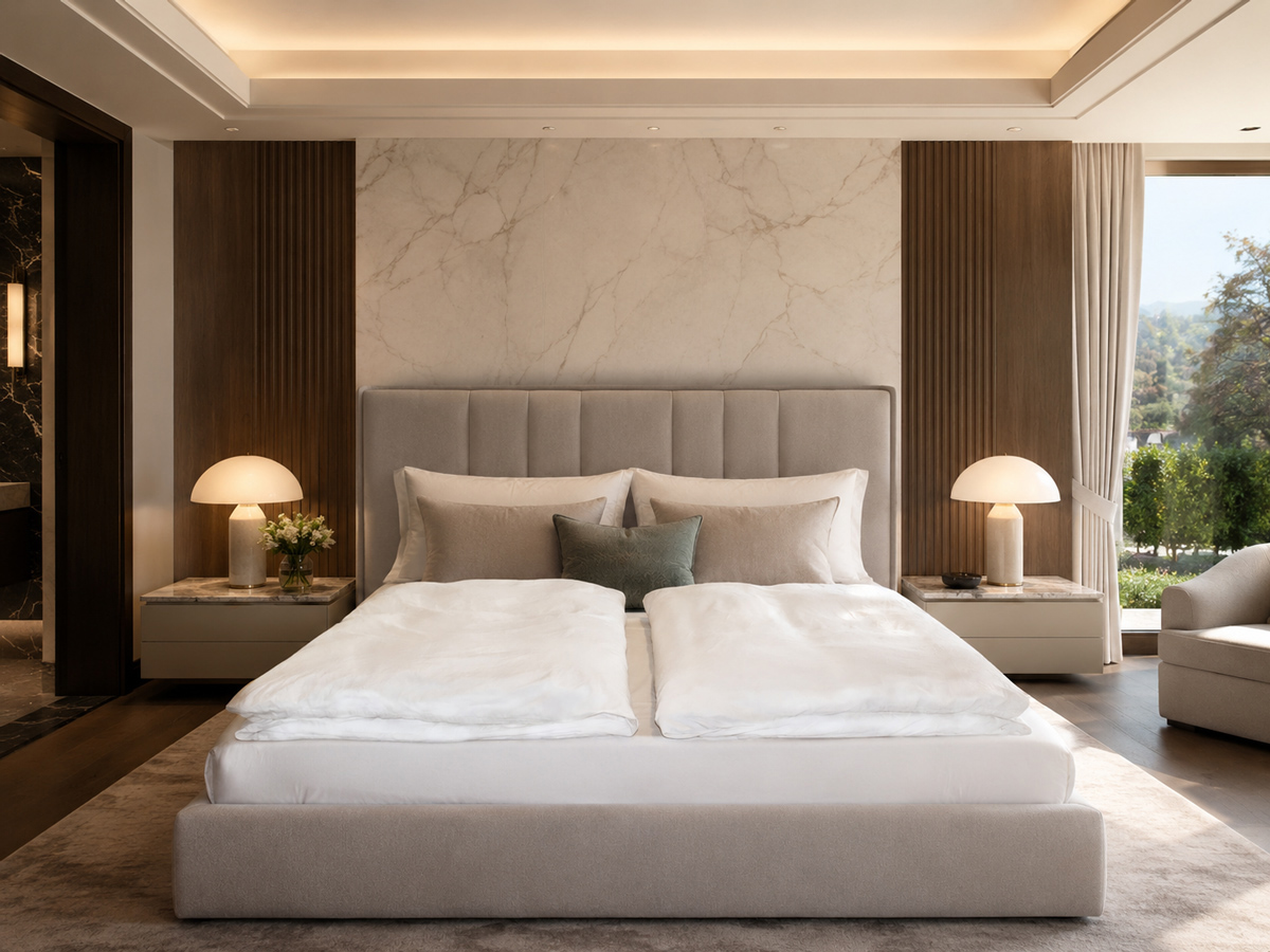 European-sized DeWoolfson comforters in a contemporary bedroom 